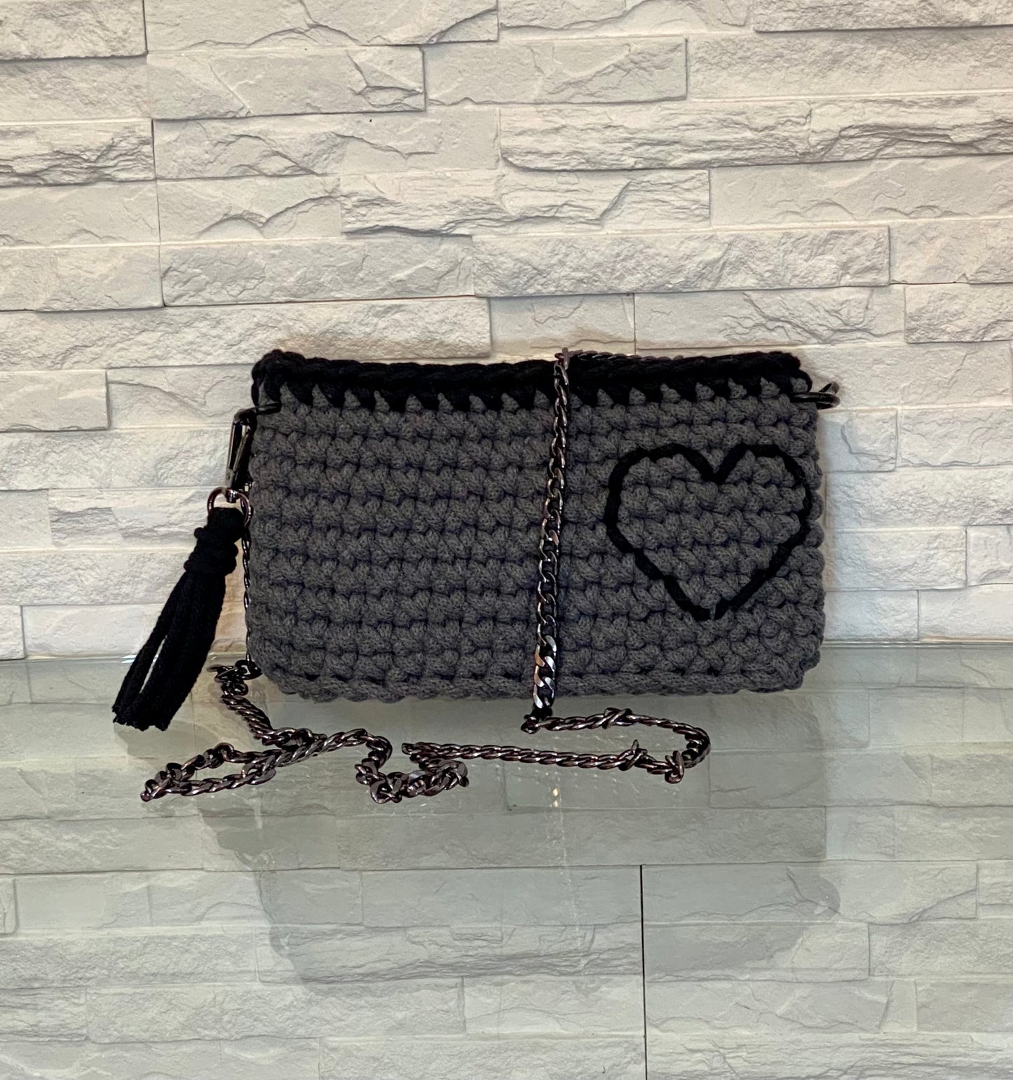 Charcoal Heart Crossbody Bag